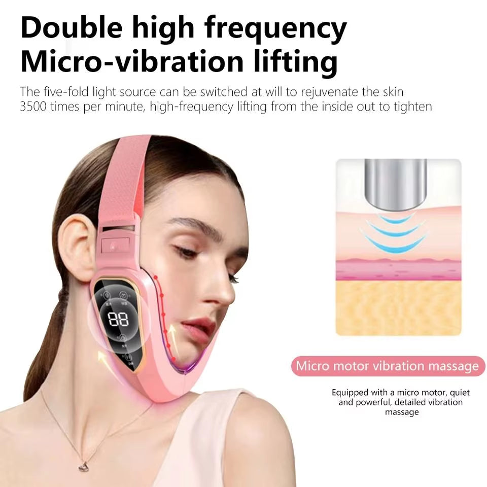 Face Lifting Device LED Photon Therapy Vibration Facial Massager Face Slimming Double Chin Removal V Line Lift Belt Skin Care