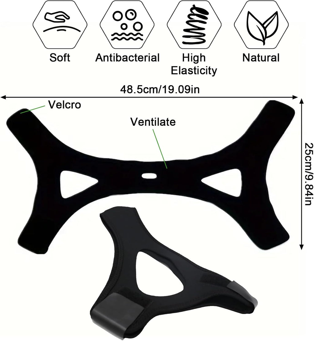 2 Stück Veralabs Airflow Jaw Strap Air Flow Jaw Strap Breathable Snoring Chin Strap Air Flow Jaw Strap for Sleep Apnea Adjustable Jaw Strap for Men and Women Mit Zwei Augenklappen(Schwarz)