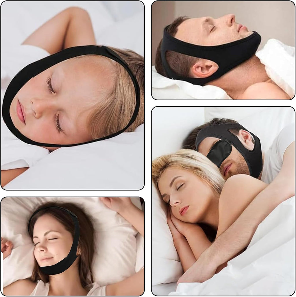 2 Stück Veralabs Airflow Jaw Strap Air Flow Jaw Strap Breathable Snoring Chin Strap Air Flow Jaw Strap for Sleep Apnea Adjustable Jaw Strap for Men and Women Mit Zwei Augenklappen(Schwarz)