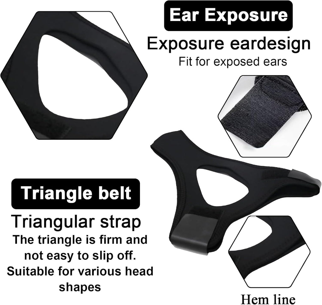 2 Stück Veralabs Airflow Jaw Strap Air Flow Jaw Strap Breathable Snoring Chin Strap Air Flow Jaw Strap for Sleep Apnea Adjustable Jaw Strap for Men and Women Mit Zwei Augenklappen(Schwarz)