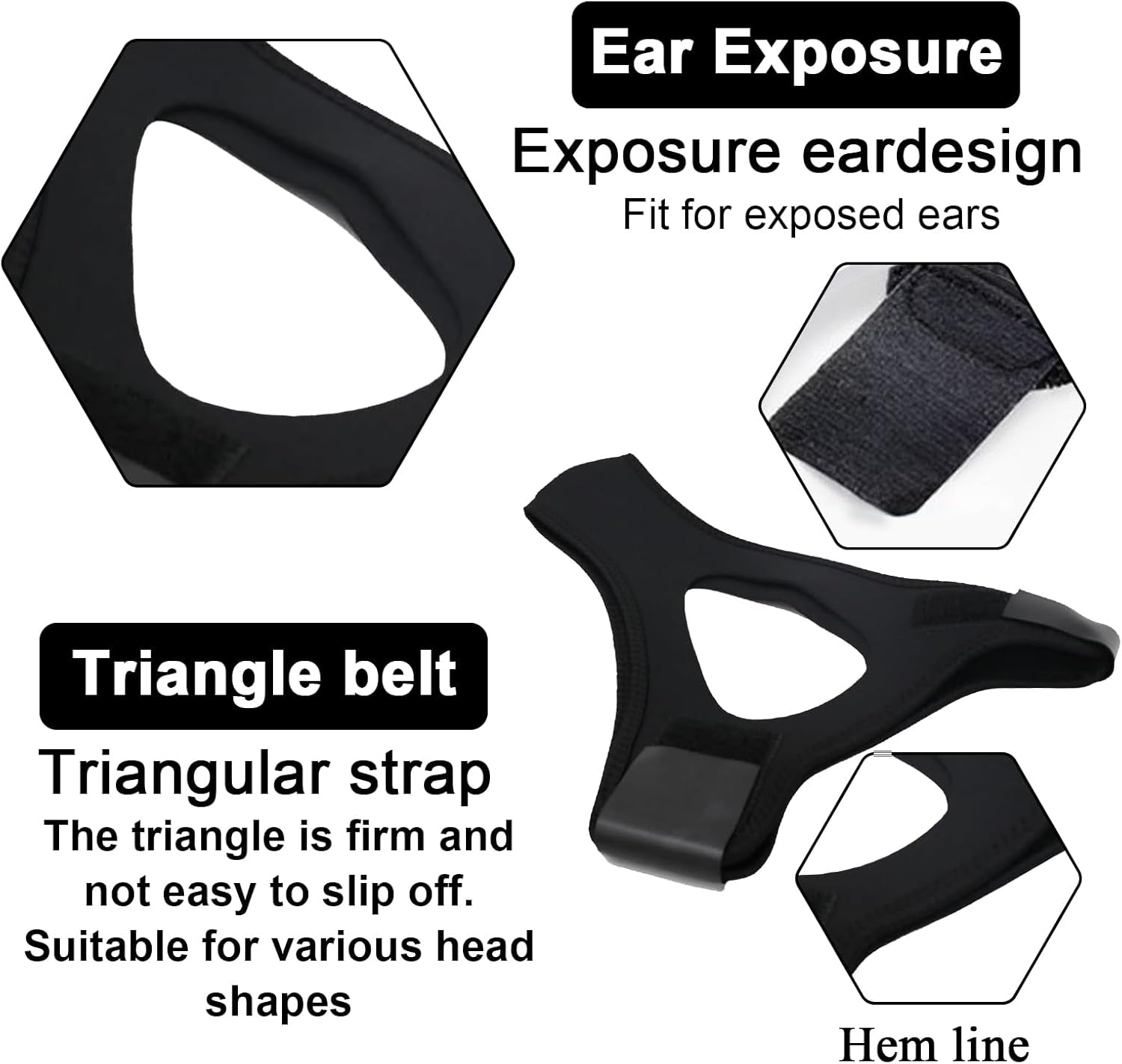 2 Stück Veralabs Airflow Jaw Strap Air Flow Jaw Strap Breathable Snoring Chin Strap Air Flow Jaw Strap for Sleep Apnea Adjustable Jaw Strap for Men and Women Mit Zwei Augenklappen(Schwarz)
