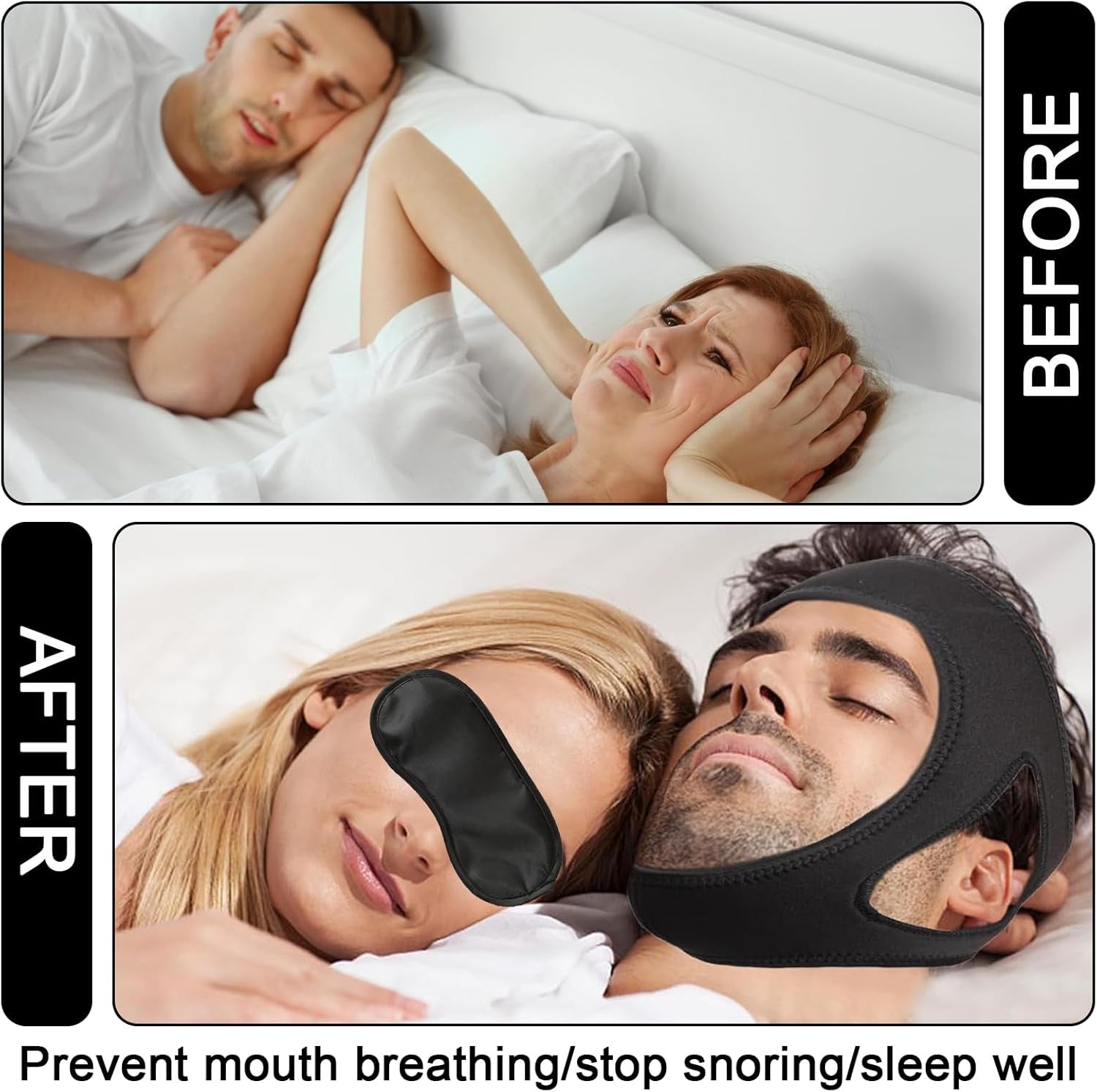 2 Stück Veralabs Airflow Jaw Strap Air Flow Jaw Strap Breathable Snoring Chin Strap Air Flow Jaw Strap for Sleep Apnea Adjustable Jaw Strap for Men and Women Mit Zwei Augenklappen(Schwarz)