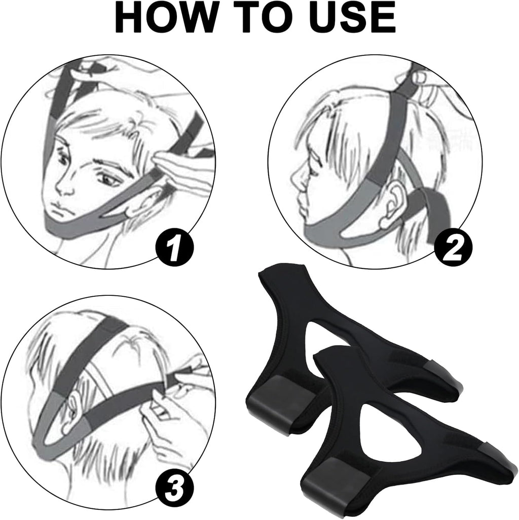 2 Stück Veralabs Airflow Jaw Strap Air Flow Jaw Strap Breathable Snoring Chin Strap Air Flow Jaw Strap for Sleep Apnea Adjustable Jaw Strap for Men and Women Mit Zwei Augenklappen(Schwarz)