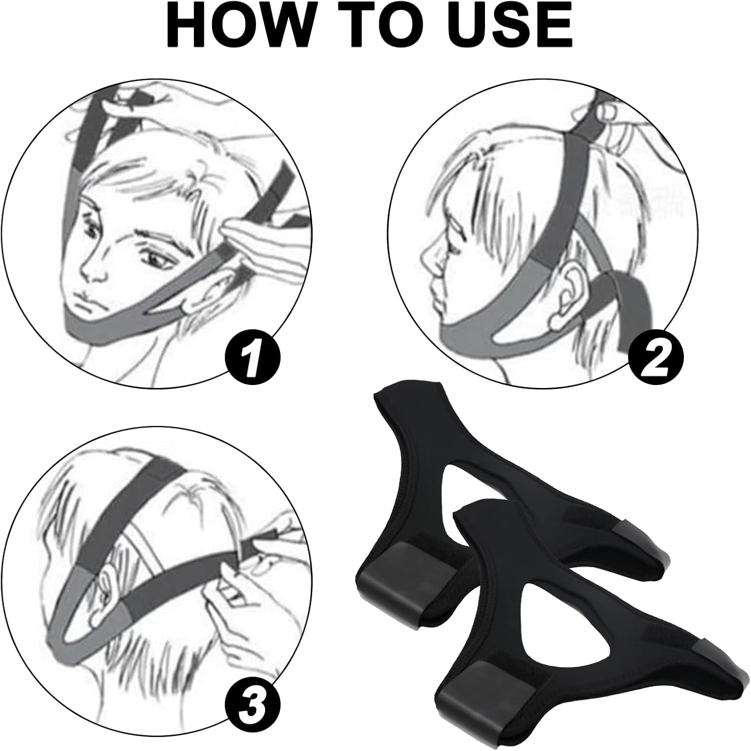 2 Stück Veralabs Airflow Jaw Strap Air Flow Jaw Strap Breathable Snoring Chin Strap Air Flow Jaw Strap for Sleep Apnea Adjustable Jaw Strap for Men and Women Mit Zwei Augenklappen(Schwarz)