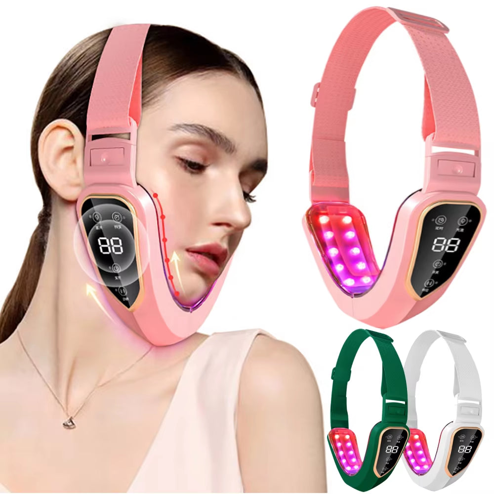 Face Lifting Device LED Photon Therapy Vibration Facial Massager Face Slimming Double Chin Removal V Line Lift Belt Skin Care